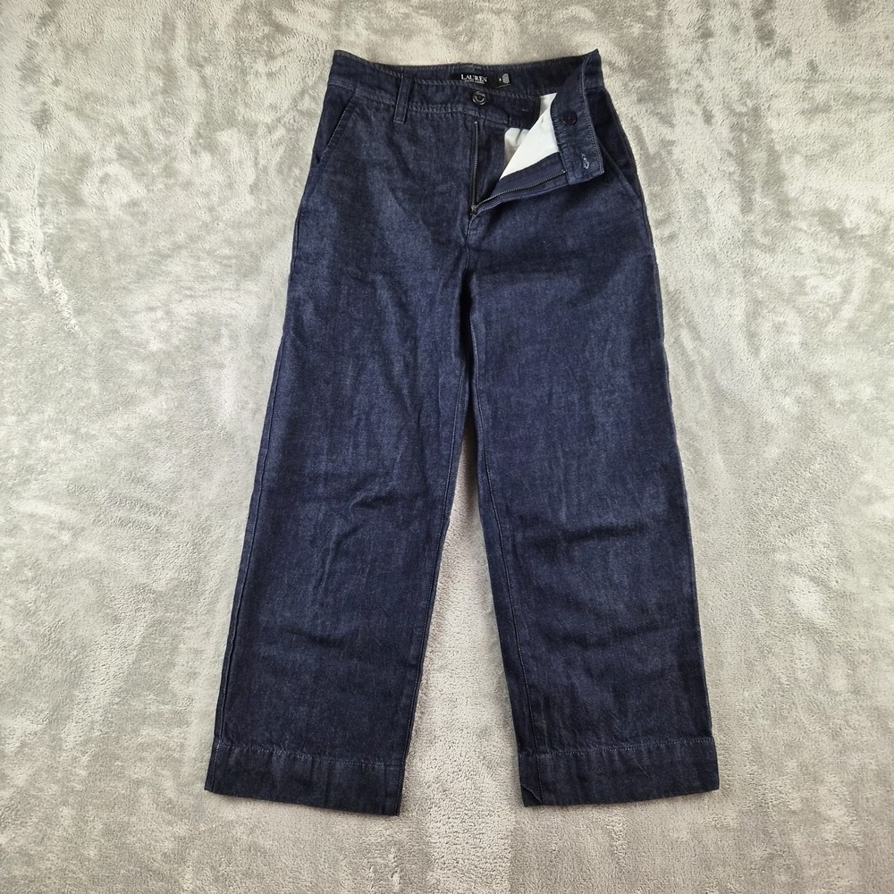 Lauren Ralph Lauren Jeans Women 0 Blue Denim Wide Leg Dark Wash Lyocell Trouser